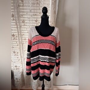 Torrid Coral and Black Striped Sweater with Ribbon tie back